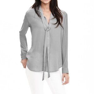 Banana Republic Silver Silky Tie-Front Blouse